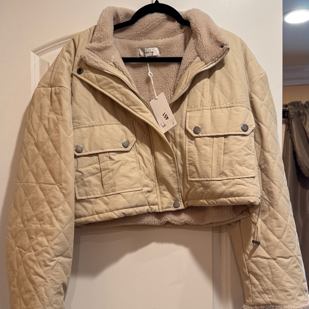 Sadie & Sage Cream Quilted Utility Jacket Cropped  Style